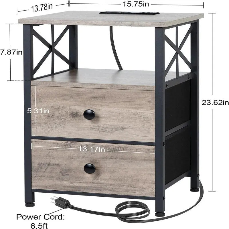 Comodino nero con stazione di ricarica - 15,7P x 13,8L x 23,8A