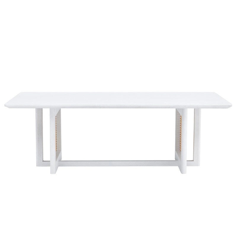 Tavolino in legno massello bianco in stile cinese e finto rattan