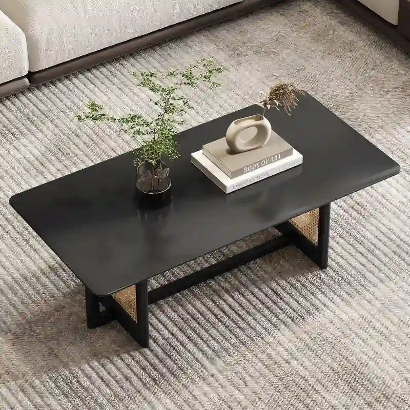 Tavolino in legno massello bianco in stile cinese e finto rattan