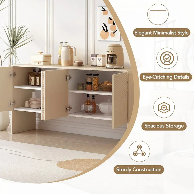 Credenza da 60L in Stile Minimalista con Ampio Spazio Contenitivo, 4 Ante e Dispositivo Rebound per Soggiorno e Ingresso (Crema Albicocca)