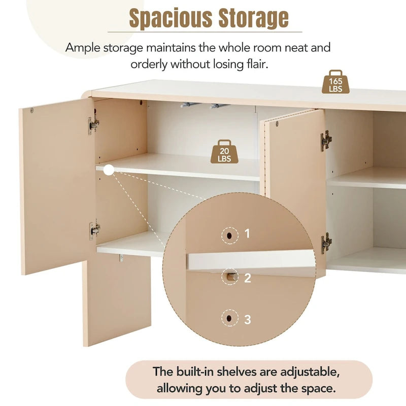 Credenza da 60L in Stile Minimalista con Ampio Spazio Contenitivo, 4 Ante e Dispositivo Rebound per Soggiorno e Ingresso (Crema Albicocca)