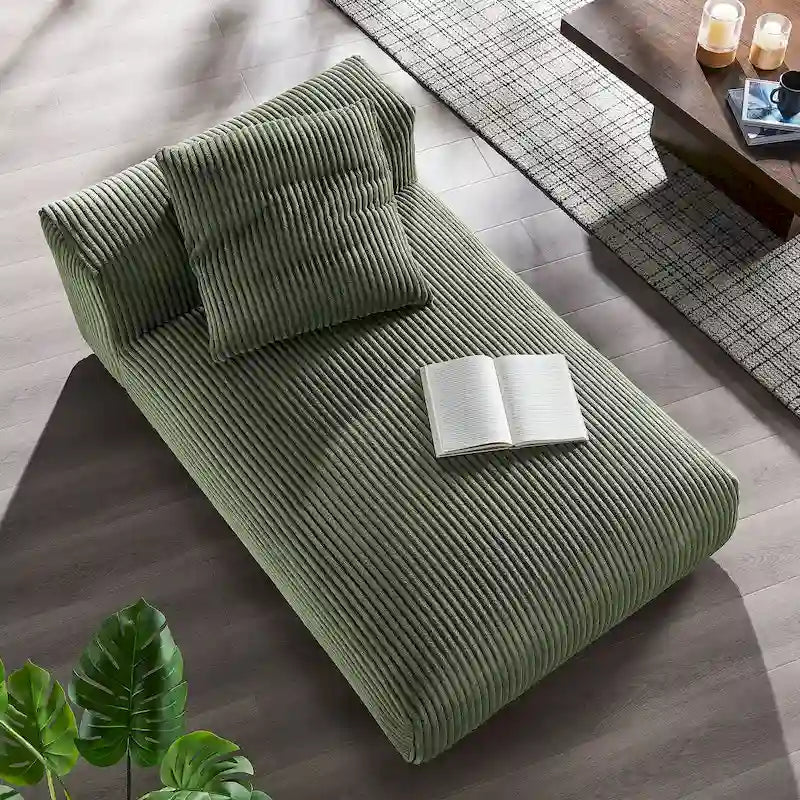 Chaise longue modulare senza braccioli rivestita in velluto a coste