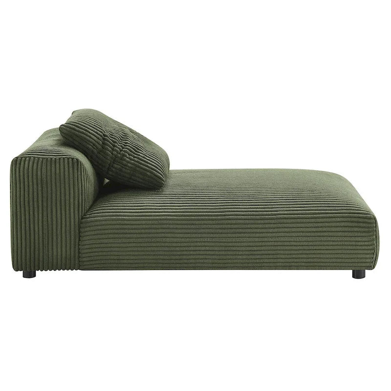 Chaise longue modulare senza braccioli rivestita in velluto a coste